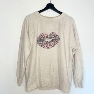 Wildfox  Leopard Lip Print Cream Cotton Sweatshirt